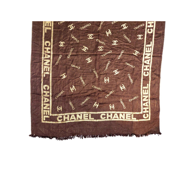 CHANEL Brown & Gold 100% Silk Reversible Shawl Wrap Scarf - Picture 16 of 16